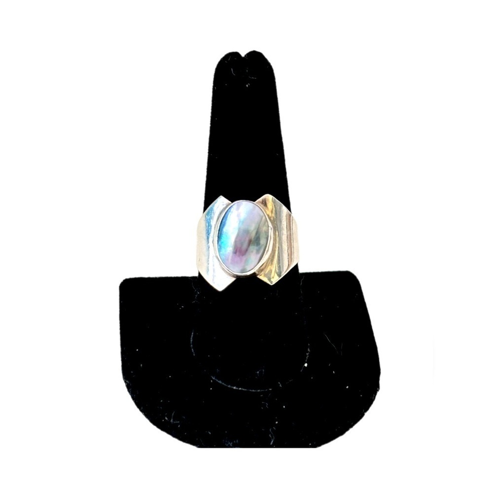 Vintage Blue Flash Moonstone Sterling Silver 925 Wrap Ring Size 9 Beautiful